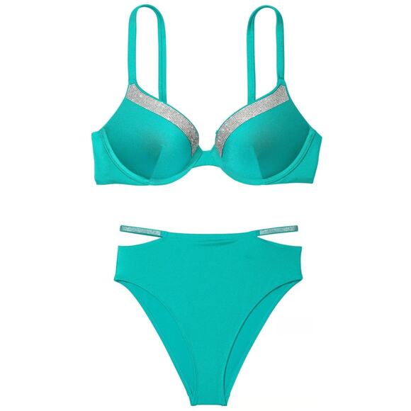 VS Swim Very Sexy Shine Trim Push-Up Top + Shine Strap High Waist Bottom Bikini - Picture 1 of 7